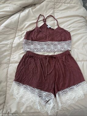 Rya collection Women's Lace-Trim Bralette & Short Sleep Set - Mauve. Brand new.